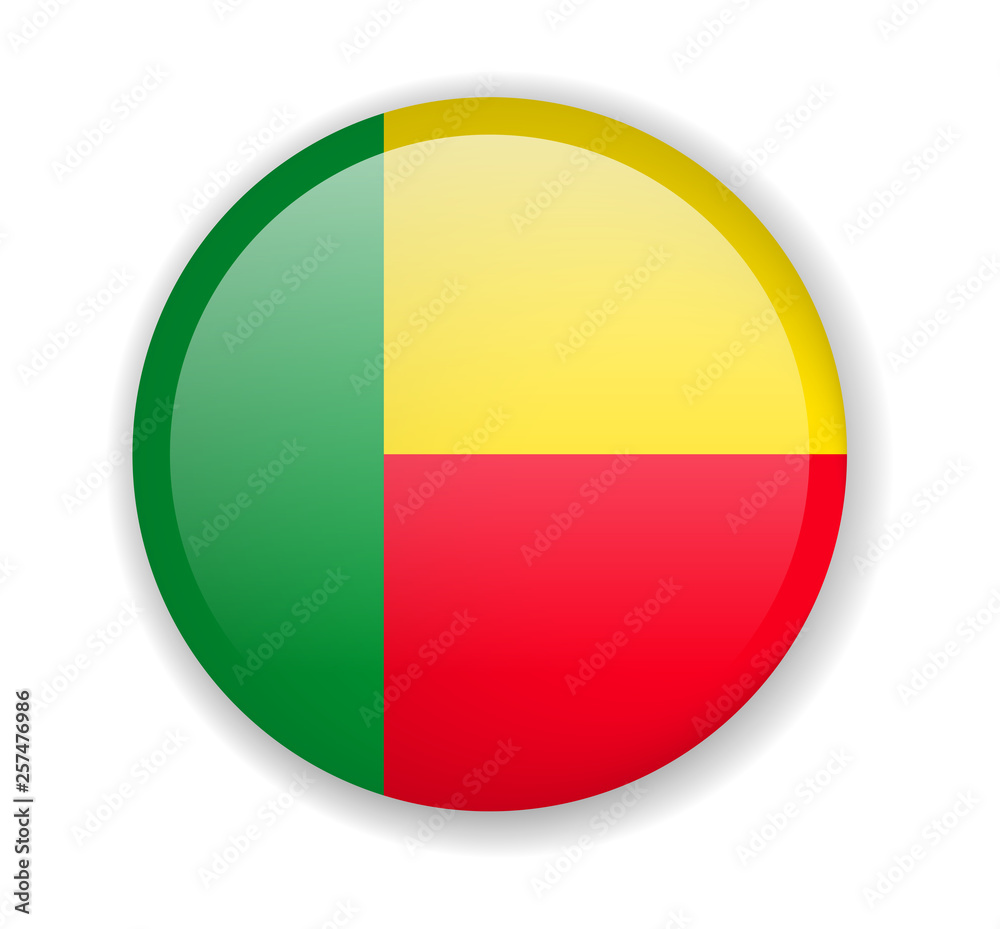 Benin flag round bright icon on a white background Benin flag round bright icon on a white background