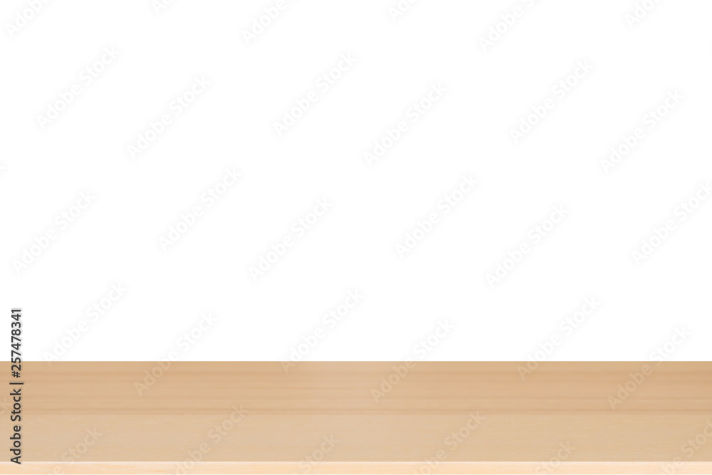Naklejka premium Wood table top isolated on white background