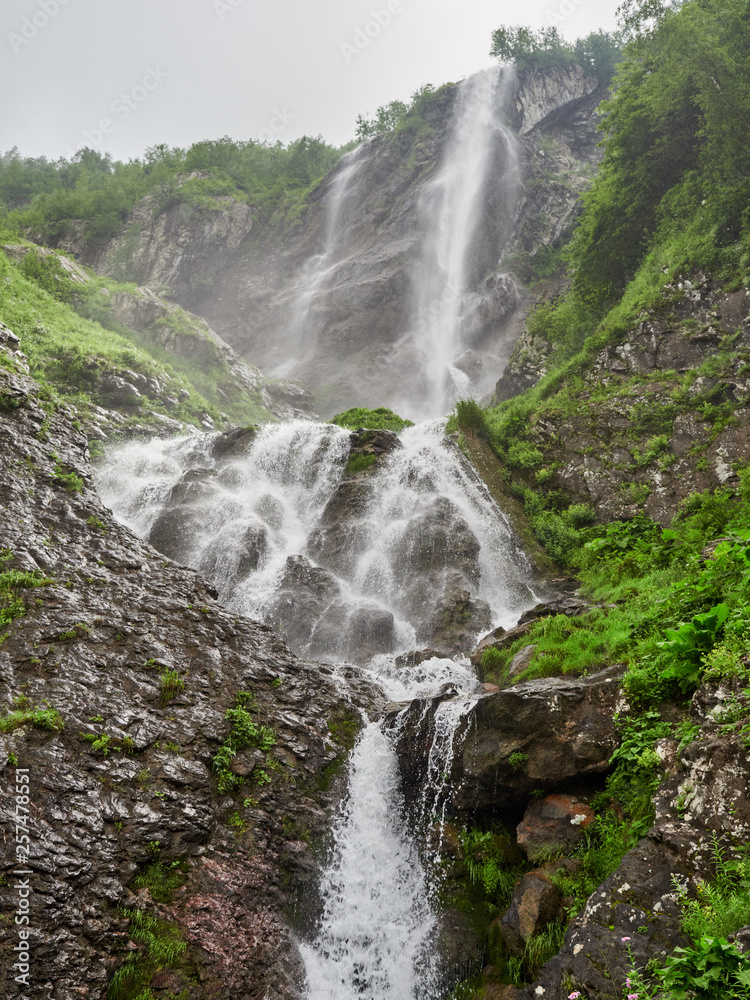 Views of the green mountains with the highest waterfall