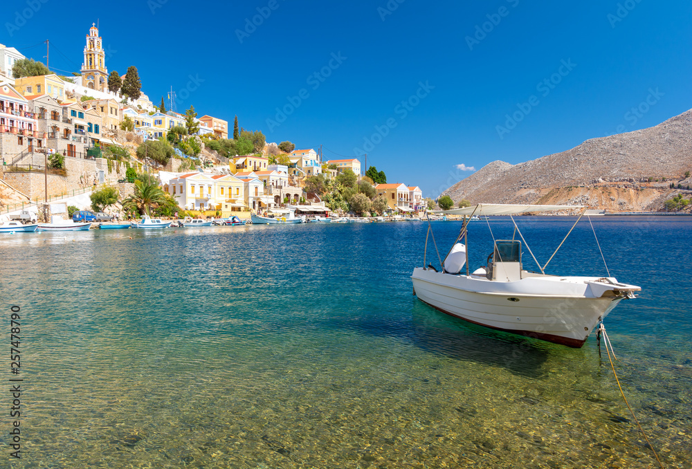 Naklejka premium Typical greek landscape in Symi island, Dodecanese, Greece