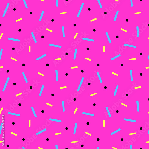 cheerful confetti on a pink background, seamless pattern