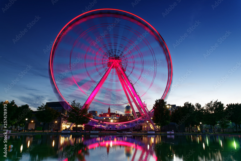 The Montreal Big Wheel La Grande Roue de Montreal in the Old Port at night