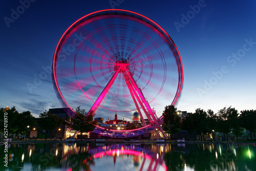 The Montreal Big Wheel La Grande Roue de Montreal in the Old Port at night