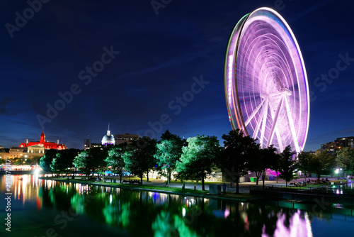Canvas Print The Montreal Big Wheel La Grande Roue de Montreal in the Old Port at night