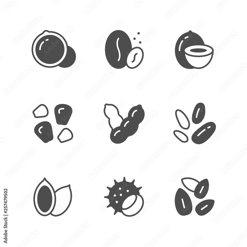 Set icons of nuts and seeds