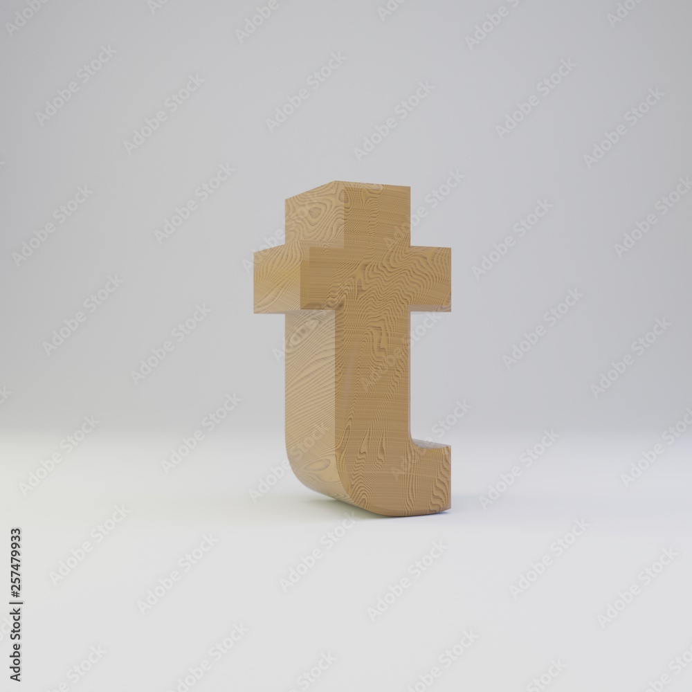 3D letter T lowercase. Wooden font isolated on white background. 3D letter T lowercase. Wooden font isolated on white background.