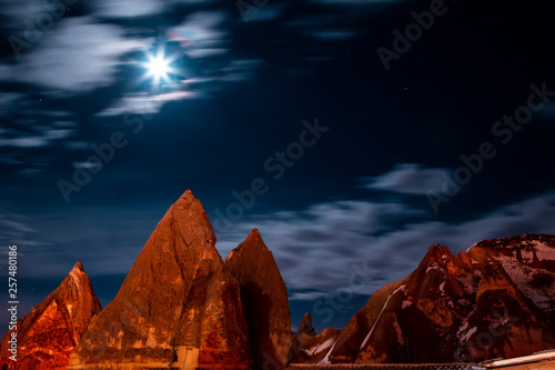 Moonlight night over Cappadocia. Gorgeous night landscape.