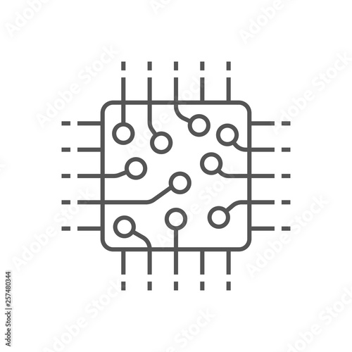 Processor icon, CPU, GPU, chip. Technology computer chip icon in line style. Editable Stroke. EPS 10