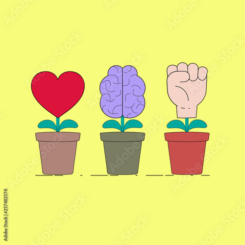 Building your dream concept. 3 Components of success metaphor. Step to achievement. Symbol of passion, creativity and action. Vector illustration concept outline flat design style.