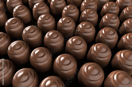 3D rendering of a close up to a bunch of chocolates