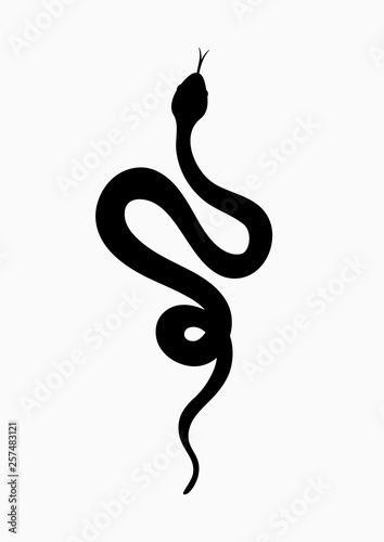 Black silhouette snake. Isolated symbol or icon snake on white background. Abstract sign snake. Vector illustration