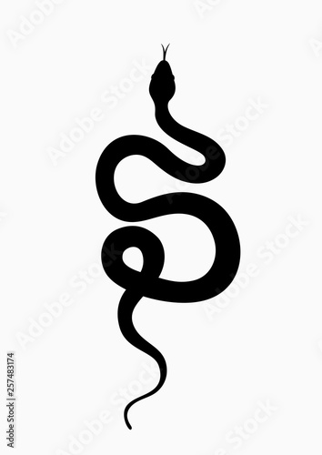 Black silhouette snake. Isolated symbol or icon snake on white background. Abstract sign snake. Vector illustration