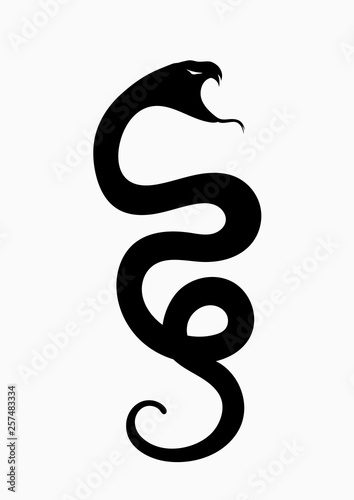 Black silhouette snake. Isolated symbol or icon snake on white background. Abstract sign snake. Vector illustration
