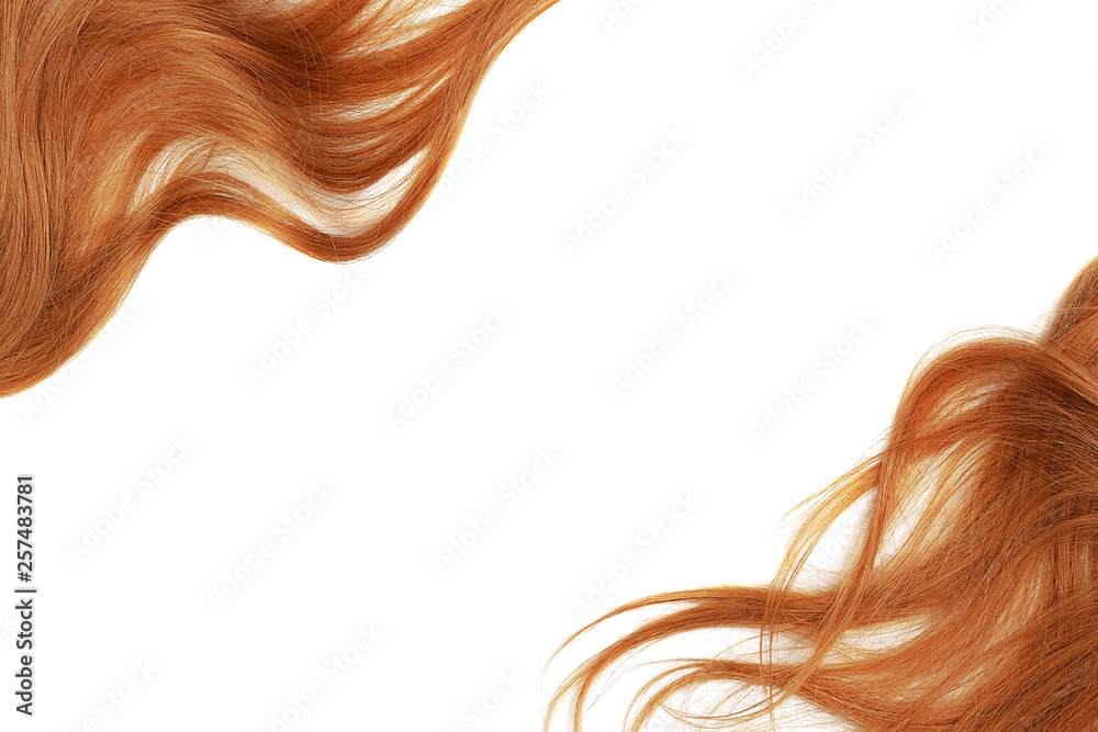 Natural red hair isolated on white. Background Natural red hair isolated on white. Background