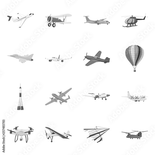 Vector design of plane and transport icon. Set of plane and sky stock symbol for web.