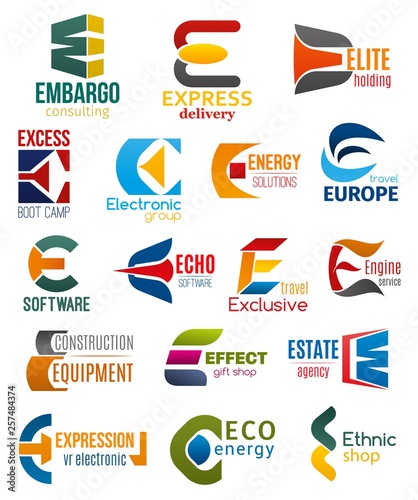 Business icons, corporate identity, letter E
