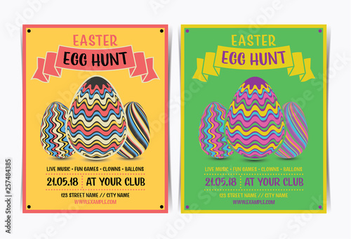 Vintage Easter egg hunt party invitation template. Vector illustration.