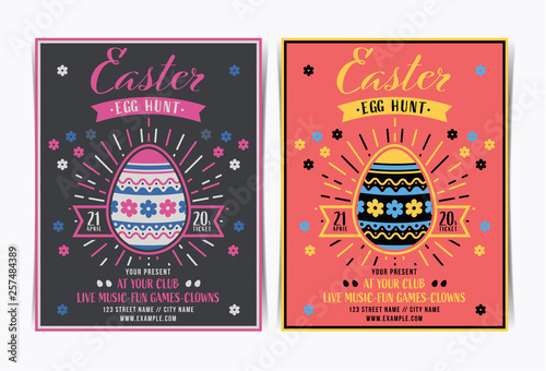 Easter egg hunt invitation template. Vector illustration.