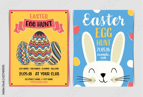 Set of Easter egg hunt invitation template. Vector illustration.
