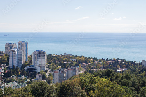 Panorama of the city by the sea in summer