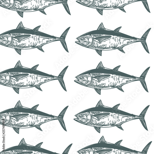 Seamless pattern of tuna fish.