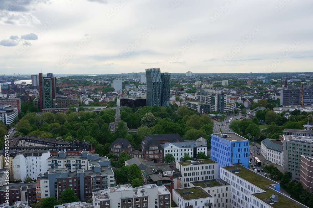 Aerial view of Hamburg port on a summer day