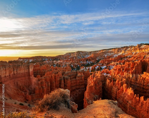 Bryce Canyon National Park during Sunrise glowing in golden hour