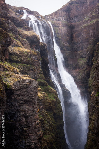 View of the waterfall in the gorge - Glymur  Iceland