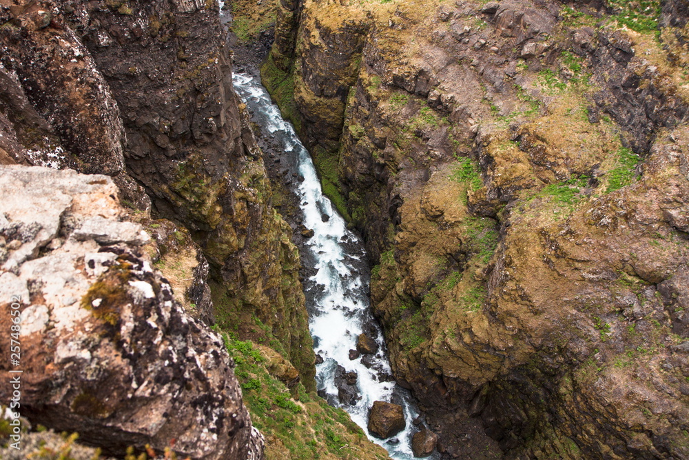 Top view of the Botnsa river - Glymur, Iceland