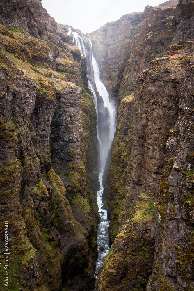 View of the waterfall in the gorge - Glymur, Iceland