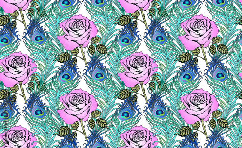 Pattern of peacock. Vector illustration. Suitable for fabric, wrapping paper and the like photo