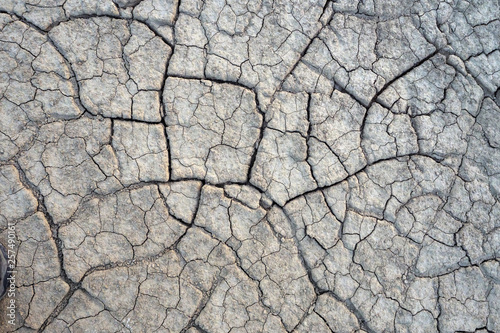 Top view of dried ground covered with cracks. Natural dry soil texture, theme arid area