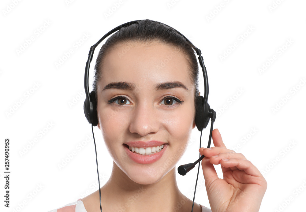 Technical support operator with headset on white background Technical support operator with headset on white background