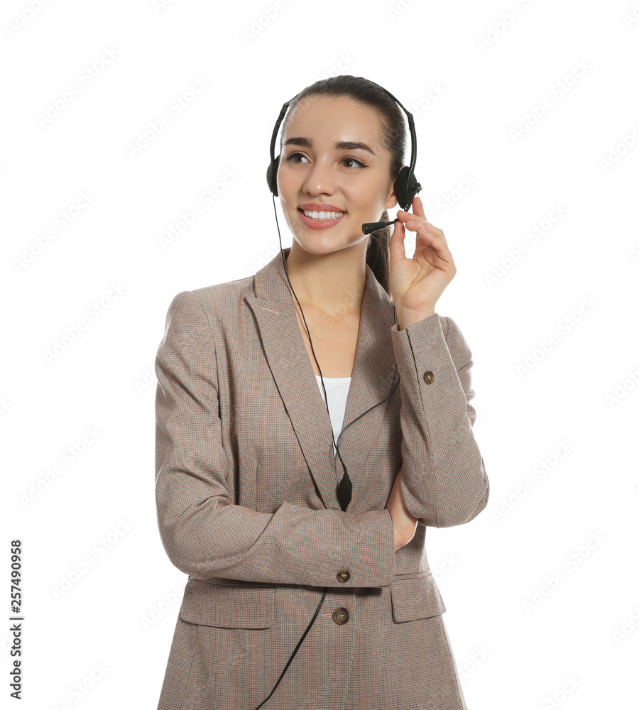 Technical support operator with headset on white background Technical support operator with headset on white background