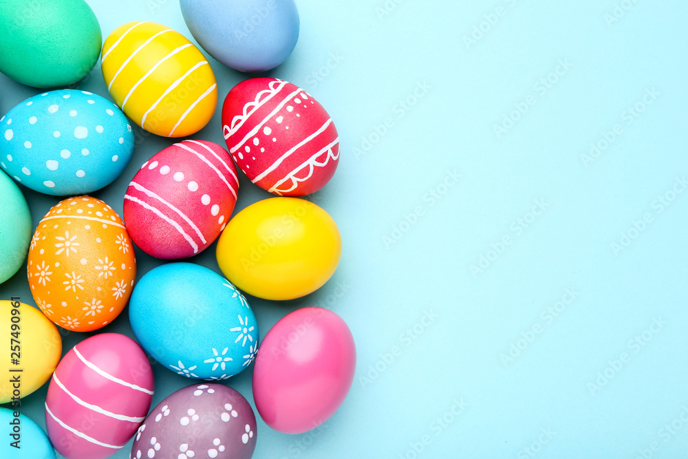 Colorful easter eggs on blue background Colorful easter eggs on blue background
