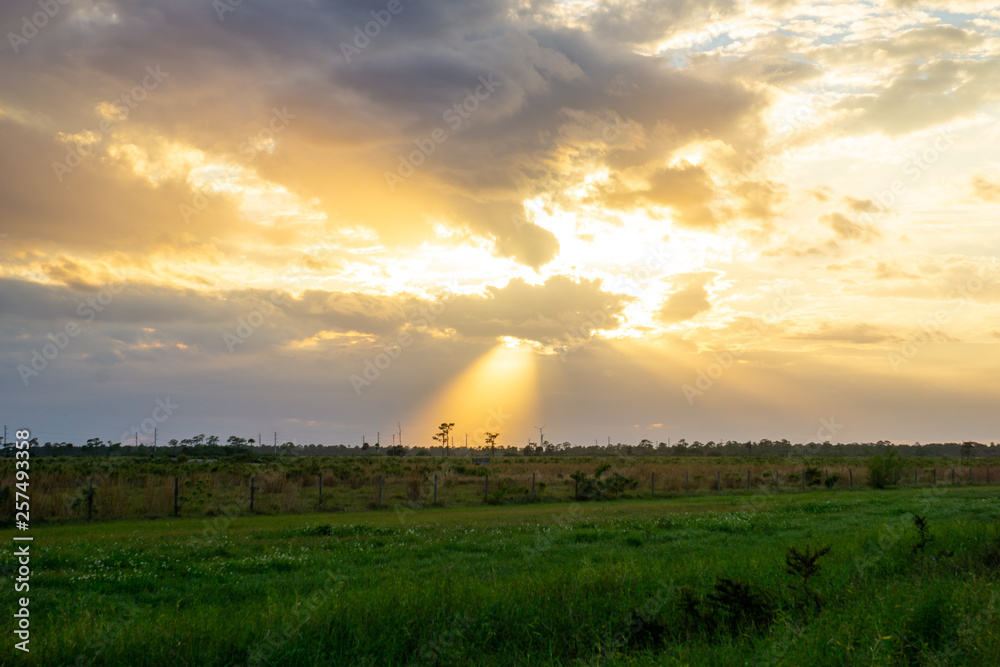 Sunset over cow pastures in western Martin County, Florida, USA Sunset over cow pastures in western Martin County, Florida, USA