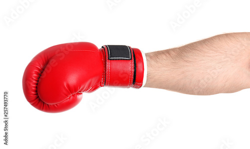 Man in boxing glove on white background, closeup © New Africa