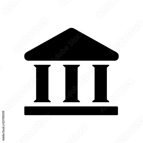 House with columns icon. Building of bank, government, court house, educational or cultural establishment with classic Greek columns. Vector Illustration