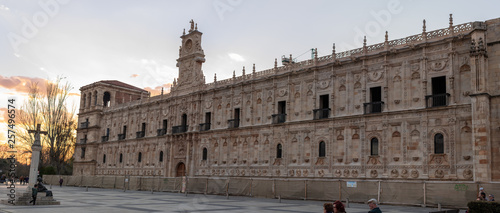 Leon, Spain. March of 2019. Hotel San Marcos under construction, old convent, with its fantastic plateresque facade.