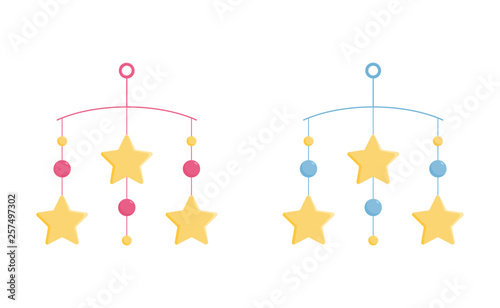 Baby crib mobile with yellow stars for bed or pram.