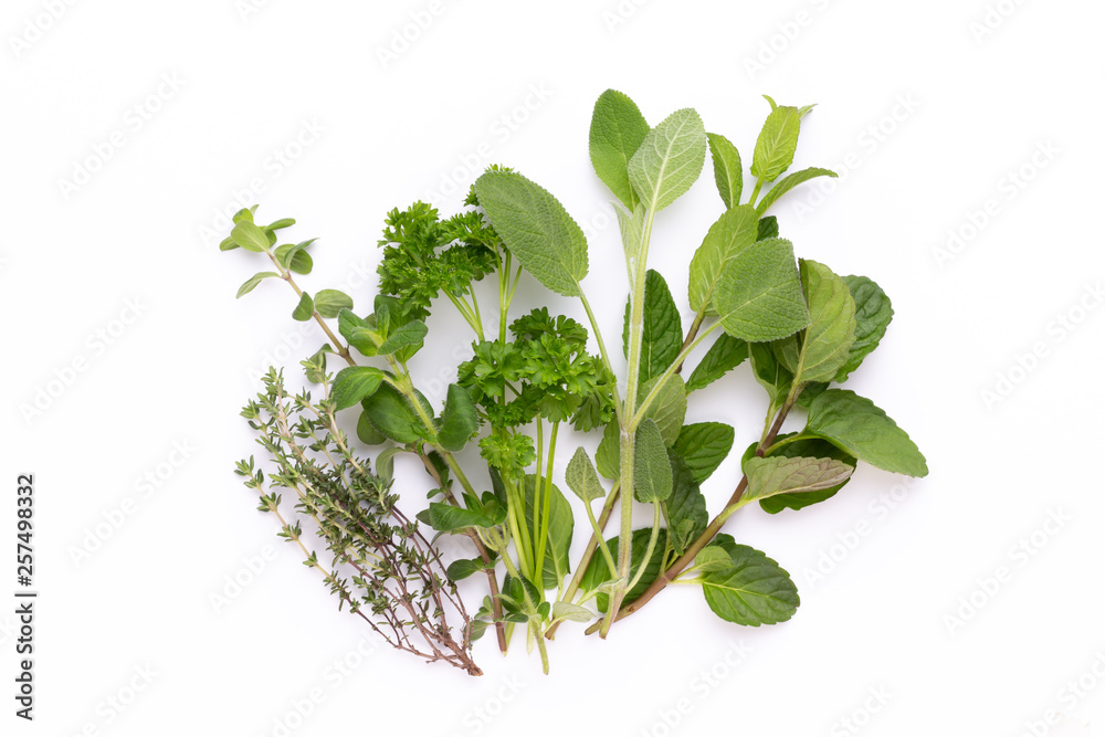 Herbal spice on a white background. Top view. Herbal spice on a white background. Top view.