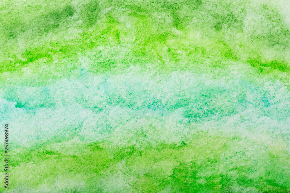 Green watercolor background. by drawing