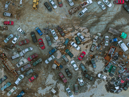 High angle view of auto parts yard photo