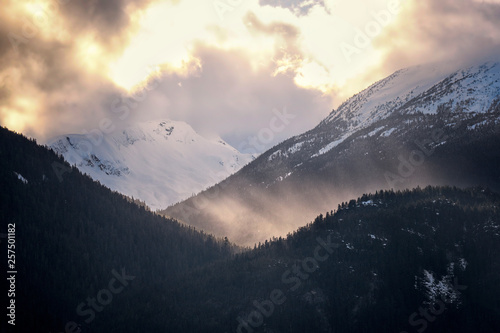 Mountains and forest at sunset, Pemberton, British Columbia, Canada photo