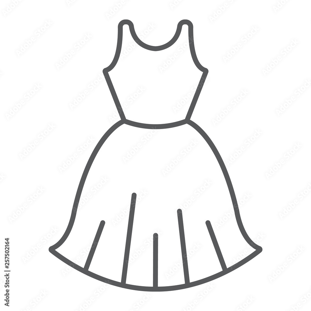 Woman dress thin line icon, female and clothes, gown sign, vector graphics, a linear pattern on a white background. Woman dress thin line icon, female and clothes, gown sign, vector graphics, a linear pattern on a white background.