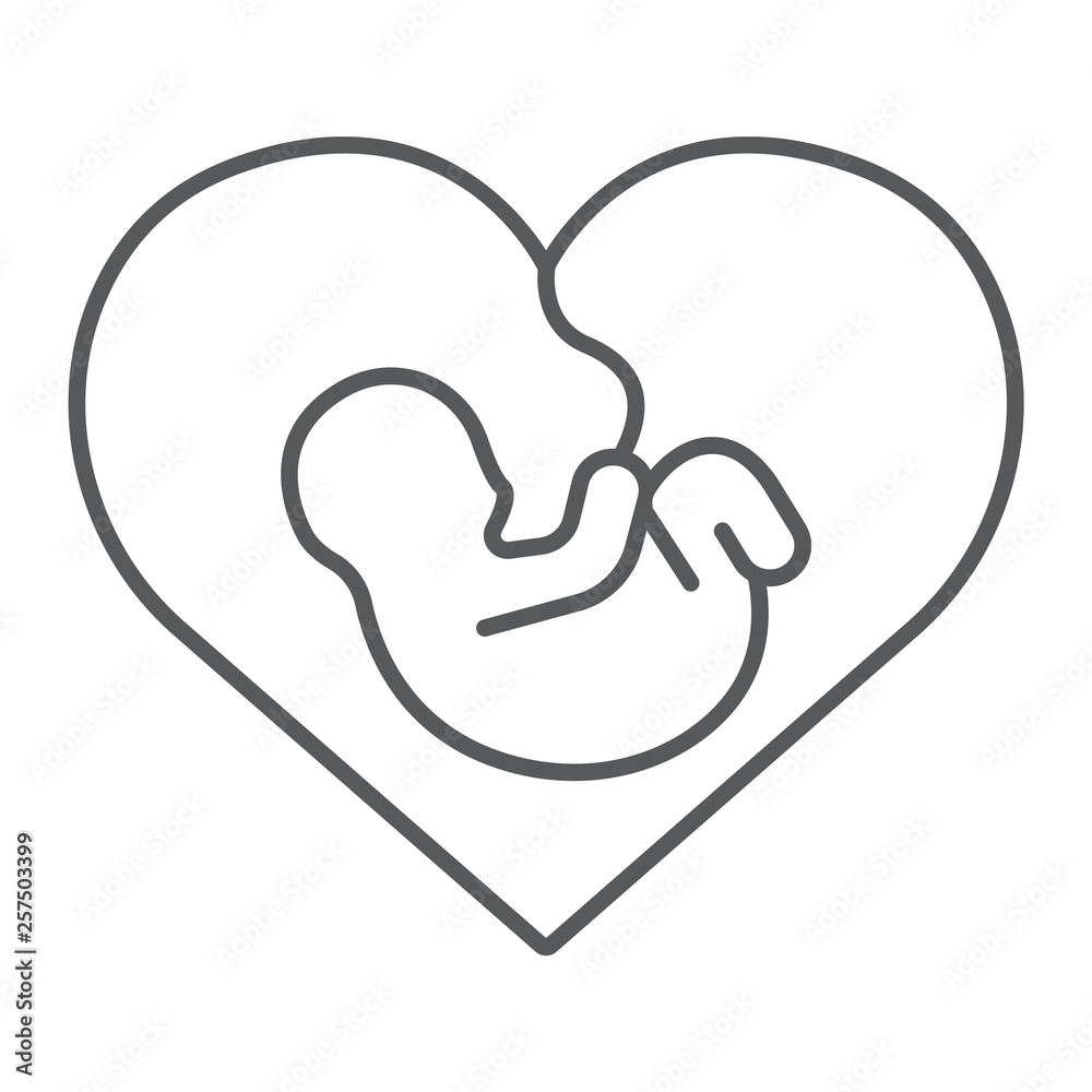 Newborn in heart thin line icon, love and child, heart with baby sign, vector graphics, a linear pattern on a white background. Newborn in heart thin line icon, love and child, heart with baby sign, vector graphics, a linear pattern on a white background.