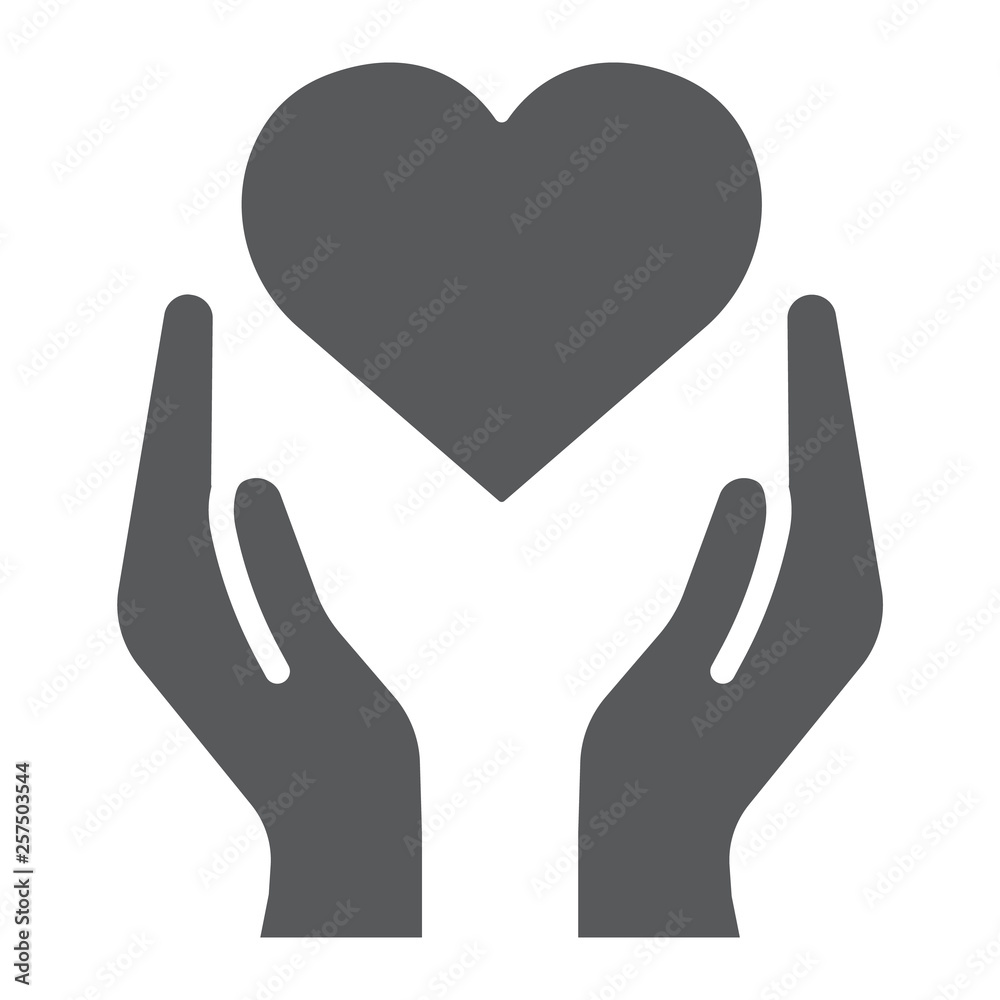 Heart in hands glyph icon, love and care, arms with heart sign, vector graphics, a solid pattern on a white background. Heart in hands glyph icon, love and care, arms with heart sign, vector graphics, a solid pattern on a white background.