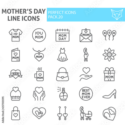Wallpaper Mural Mothers day line icon set, motherhood symbols collection, vector sketches, logo illustrations, mom signs linear pictograms package isolated on white background. Torontodigital.ca