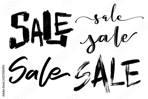 Sale lettering signs. Hand drawn words. Vector calligraphy. Ink calligraphy sale word in different styles.