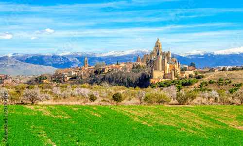 Segovia Cathedral and Alcazar located in the main square of the city of Segovia in Spain.